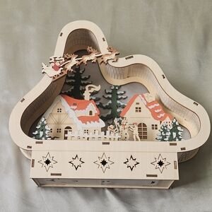 Vintage Festive Wooden Christmas Village with Lights